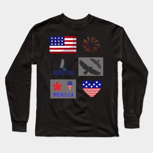 Surfing T shirt with American flag design for  4th July Long Sleeve T-Shirt